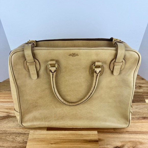 Tramontano Napoli Handbags - Tramontano Napoli Italian Leather Structured Satchel Handbag Beige Gold Hardware